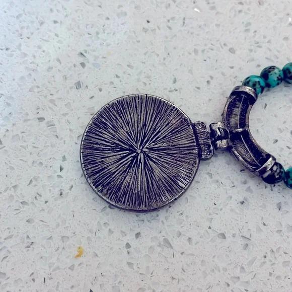 Turquoise & silver tone beach boho necklace w extender clasp - Picture 3 of 9